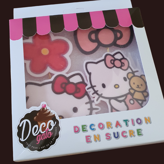 DECOGATO Décoration en pâte à sucre pour gâteau d'anniversaire thème "Hello Kitty".