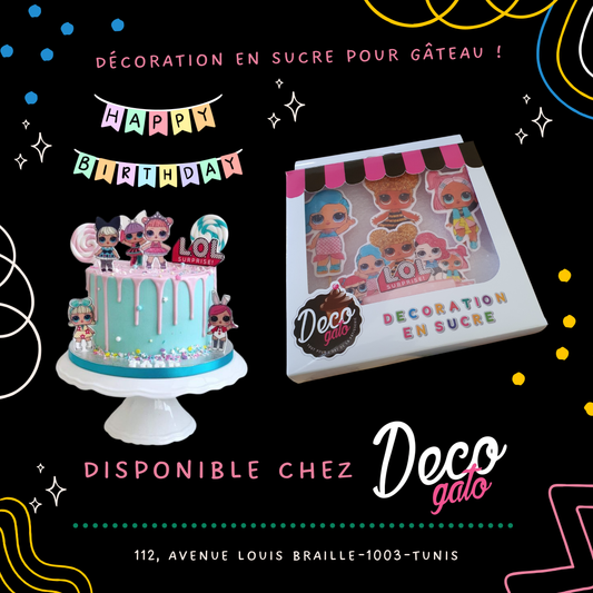 DECOGATO Décoration en pâte à sucre pour gâteau d'anniversaire thème "LOL Surprise".