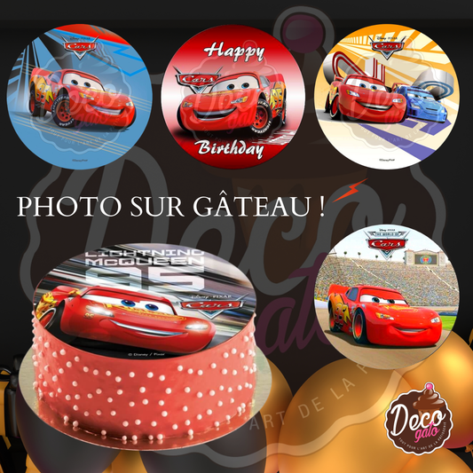 DECOGATO Disque en azyme comestible thème Cars diamètre 20cm Décoration gâteaux d'anniversaires