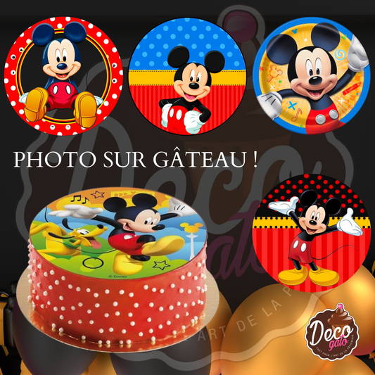 DECOGATO Photo en azyme comestible Diamètre 20cm thème Mickey Mouse pour décoration des gâteaux d'anniversaires