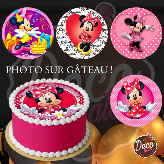 DECOGATO Photo en azyme comestible Diamètre 20cm thème Minnie Mouse pour décoration des gâteaux d'anniversaires