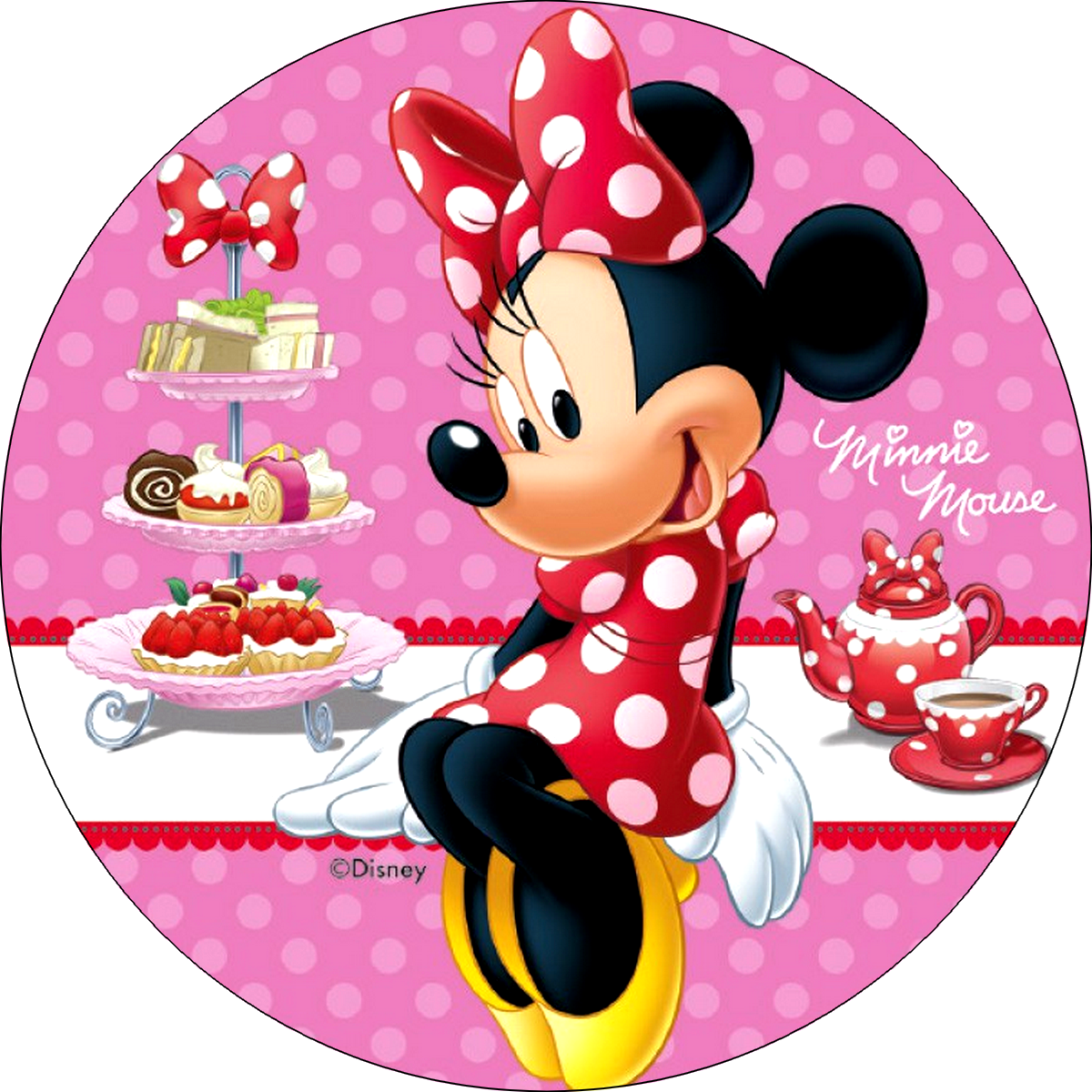 DECOGATO R002 Photo en azyme comestible Diamètre 20cm thème Minnie Mouse pour décoration des gâteaux d'anniversaires