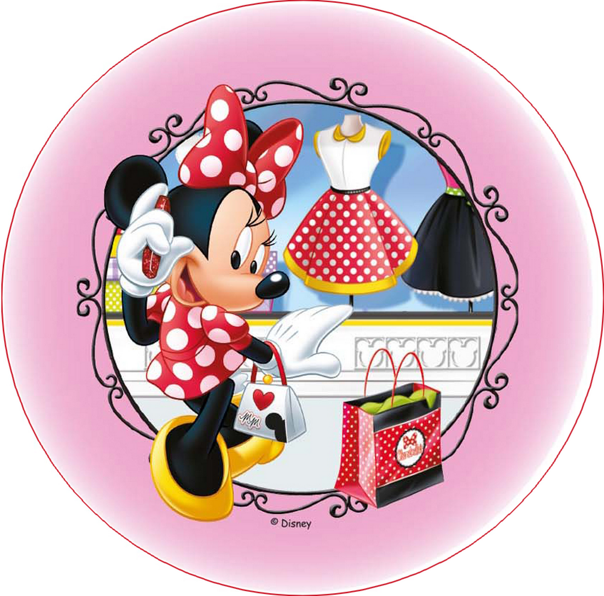 DECOGATO R003 Photo en azyme comestible Diamètre 20cm thème Minnie Mouse pour décoration des gâteaux d'anniversaires